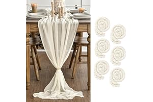 Artoid Mode Lot de 6 chemins de table - Style bohème - En gaze - Beige - 80 x 300 cm - Décoration de table de cuisine en intérieur, vacances, mariage, fête, anniversaire