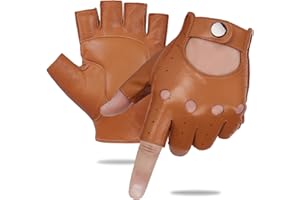 GSG SINCE 1998 Mens Genuine Leather Fingerless Gloves for Driving Half Finger Sheepskin Unlined Fingerless Gloves 161078