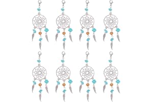 NBEADS Ciondoli Dreamcatcher, Dreamcatcher Ciondoli Portachiavi con Chiusura A Moschettone Ciondoli in Lega con Nappe di Piume E Perline di Pietra Charm per Decorazione, 85.5mm, Colore Misto