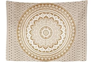 Ulticool – Tapisserie Murale Décorative Chambre - Mandala Hippie Bohème Or - 200 x 150 cm Grand – Papier Peint Tissu – Tapestry Aesthetic Wall - Décoration Panoramique