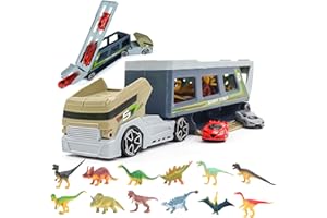 Akokie Dinosaur Trucks Car Transporter for 3 4 Year Olds Boys Dinosaur Toys for Boys Age 3 4 Kids Toys Detachable Storage with 2 Toy Cars 12 Mini Dinosaurs Toys gift for 3 4 5 6 year old boy Girls
