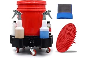 MLIJZARD Car Wash Bucket Dolly, Movable Rolling Base with 5 Rolling Swivel Caster | Bucket Dirt Trap | Clay Mitt for Car Cleaning Construction Detailing Smoother Maneuvering Fits 20L Buckets (NO Bucket)