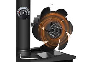 NAUOTK Ventola per Stufa a Legna: Ventilatore Stufa con 6 Pale, Ventola Stufa Legna Senza Elettricità, Alimentato Calore Ventola con Termometro, Silenzioso Ecologico Ventilatore per Stufa, Pellet, Legna,Gas