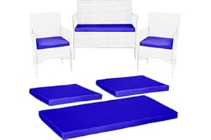 KISAA Living Outdoor Garden Rattan Cushions | 3-Piece Set for Rattan Patio Furniture | Comfy Seat Pads with Removable Cover | Water-Repellent, Durable, and Lightweight (Royal Blue)