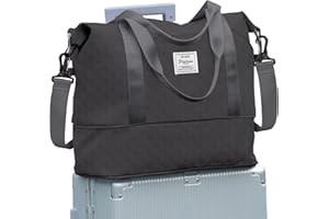 SEAFEW Bolsa de Viaje para Mujer, Bolsa de Deporte para Gimnasio para Mujer, Bolsa de Fin de Semana, Bolsa de Transporte, Bolsa de Playa,Bolsa de Noche,Bolsa de Equipaje Impermeable expandible,B3-Gris Negro