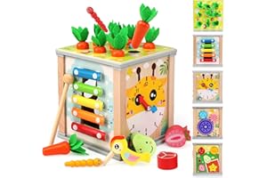 Ballery Drewniane kostki do ćwiczeń, zabawki dla dzieci 1 roku życia, prezenty na pierwsze urodziny dla chłopców dziewcząt, sortownik kształtów zabawki sensoryczne, edukacyjne zabawki Montessori