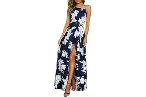 KILIG Maxi Dresses for Women UK Summer Dress Halter Neck Wedding Guest Elegant Long Dress Floral Beach Sundress