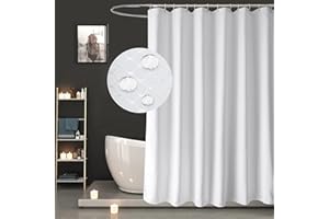 EurCross Duschvorhang 180x200 Weiß mit Waffelmuster, Wasserdicht Waschbar Antischimmel Duschvorhang, Polyester Stoff Textil Duschvorhang mit 12 Duschvorhang Ringe