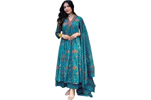 GoSriKi Women's Kurta Made of Viscose, Anarkali, Printed, Palazzo and Dupatta