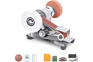 AWKAQUN Mini Levigatrice a Nastro Da Banco a 15° per Coltelli - Lucidatrice a 7 Velocità Regolabile per Metallo e Legno Fai Da Te, Affilare