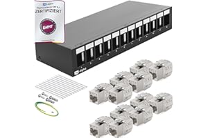 HB-DIGITAL 12-Port Patchpanel Patchfeld Verteilerfeld 1 HE 12x CAT 8 RJ45 Keystone Jack Modul - GHMT Zertifiziert - vollgeschirmt STP 40 Gbps Kompatibel mit Verlegekabel Netzwerkkabel LAN - Schwarz