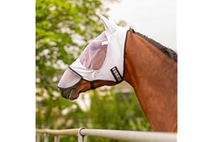 SUNRIDE Masque Anti-Mouches (Miami) - résistant à la déchirure, à l'usure et élastique - Couverture Anti-Mouches Assortie Disponible séparément (Blanc, L/145-155 cm)