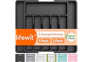 Lifewit Range Couverts, Plateau d'Ustensiles Extensible pour Tiroir, Organisateur de Tiroir Réglable pour la Cuisine, Rangement Compact en Plastique pour contenir des Cuillères, Fourchettes, Noir
