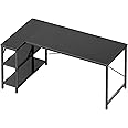 Huuger L Shaped Desk, 55 Inches Computer Desk with Reversible Storage Shelves, Gaming Desk, Corner Desk Home Office Desks, Writing Desk Study Desk with Metal Frame, Black
