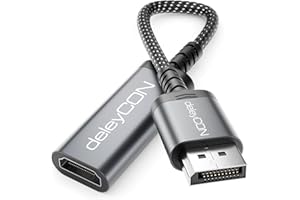 deleyCON Adaptateur DisplayPort vers HDMI (pour Moniteur/TV/Projecteur HDMI) - Unidirectionnel - (1080p@120Hz / 1440p@60Hz / 4K@30Hz) - pour Ordinateur DisplayPort, Carte Graphique, PC Gaming
