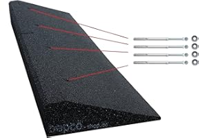 Rampa de bordillo Bepco, 5 x 100 x 25 cm, Fabricada en Caucho (Negro), con Arandelas integradas en la rampa para su fijación + Juego de fijación