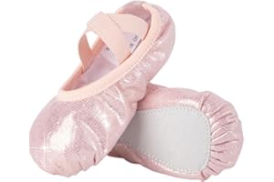 Dmwhsy Girls Ballet Shoes with Elastic Bands Glitter Flat Sole Dance Slippers for Women Kids Toddlers Adults