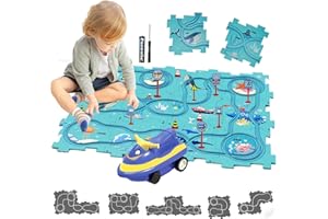 DUOLEEY Pista Macchinine per Bambini DIY Pista del 12Pcs Puzzl DIY Rotta Gioco Giocattolo Educativi Regalo Giochi Bambini 2 3 4 5 6 Anni (oceano)