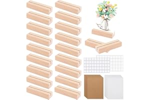 IGUGI 20 Stück Kartenhalter Holz,Kartenhalter aus Holz 10x3x2cm,Menükartenhalter mit 100 Aufklebern und 20 Karten,Holz Kartenhalter,Tischkartenhalter Holz für Hochzeit Tischnummer Tischkarte