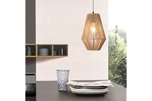lux.pro Lámpara Colgante 1xE27 60W Lámpara de Techo Estilo Industrial Altura Regulable (0-140 cm) Metal Pantalla de Cuerda 160 x Ø 20 cm - Beige