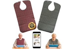 Tirimbeles Pack Baberos Adultos Gran Tamaño| Babero Adulto Impermeable | Cierre Ajustable Con Corchetes | Con Recogemigas | Reutilizable y Lavable A Máquina | Cómodo Para Personas Mayores