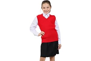 Nawal's Girls Knitted Tank Top V Neck Sleeveless Jumper School Uniform Smart & Comfortable