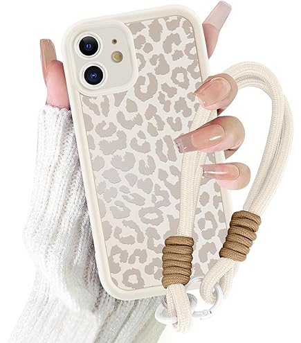 Coque Pour IPhone 12 / IPhone 12 Pro 6,1" Avec Cordon De Collier, Aesthetic Léopard Motif Étui Réglable Lanyard Corde, Souple Silicone TPU Antichoc Protection Case Avec Chaine Pour Fille, Noir