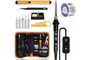 CHANEEHANN Fer à Souder Set,80W Température Réglable 180-500°C Electronique de Precision avec Interrupteur ON/OFF, 5 Conseils de soudage,Barre de Soudure pour la Maintenance Electrique (Noir)