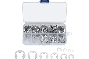 Ewwtrey 200 Pcs E-Clip Circlip External Retaining Rings, E-Clips Assortment Kit, 10 Sizes Stainless Steel External Circlip Snap Rings Retaining Clips Set - M1.5/M2/M3/M4/M5/M6/M7/M8/M9/M10