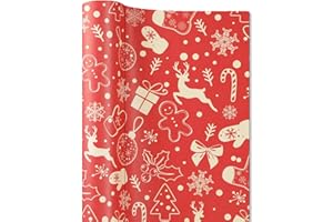 FullJoyHut Rouleau de Papier Cadeau de Noël 43cm x 15M, Papier Kraft de Noël Rouge pour Emballage Cadeaux de Noël