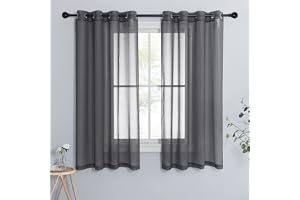 Pony Dance Gardiner med öljetter för vardagsrum och sovrum i 2-pack, H 245 x B 140 cm, transparent voilegardin i linneutseend