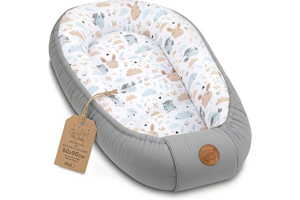 Réducteur de Lit Bébé 90x50cm en Coton, Cocon polyvalent pour Nid d'Ange Couffin et Naissance pratique et léger idéal pour le transport parfait pour filles et garçons Hiboux Gris Clair