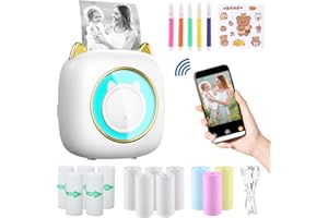 ZAKVOP Mini Stampante Fotografica, Mini Stampante Portatile, Mini Stampante Termica, immagine per foto, stampa di ricevute, stampante fotografica portatile per Foto, Note, Diario, Elenco, Memo - Bianco