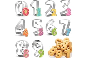 MPXEAVG 9 Pezzi Formine Biscotti-Set, Tagliabiscotti 0-9 Numeri, Biscotti Numeri, Biscotti Muffa in Acciaio Inossidabile, Decorazione del Dolce, per Biscotti, Cottura al Forno, Fondente DIY Stampo Da Forno