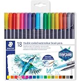STAEDTLER Design Journey 3001 TB18 Watercolour Dual Tip Markers, Box of 18 | Tip to pennello flessibile, colori sfumabili con