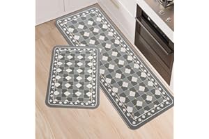 LY4U Kitchen Rug Sets, 2 Piece Non Slip Kitchen Mats and Rugs Runner Set, Rubber Backing Super Absorbable Washable Floor Mats, 43x75+43x120cm