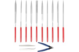 Matogle 10pcs Limes Aiguille Diamant avec Pince Coupante Pincettes Lime Pointe Fine Plate Demi-ronde Circulaire Triangle Lime Diamantée pour Métal Bois Bricolage