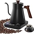 RHD Electric Gooseneck Kettle with LCD Display, Real-Time Temp Control Hot Water Boiler to Pour Over Coffee, Brew Tea, Switchable ℉/℃, 1200 Watt Quick Heating Pot, 0.9L, 304 Stainless Steel,Matt Black