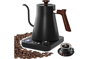 RHD Hervidor eléctrico de cuello de cisne con pantalla LCD, hervidor de agua caliente con control de temperatura en tiempo real, conmutable ℉/℃, 1200W, 0.9L, acero inoxidable 304,negro mate