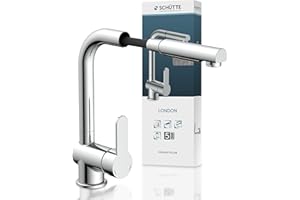SCHÜTTE LONDON Robinet Cuisine avec Douchette Extensible Mitigeur, Rabattable Mitigeur Robinet Evier de Cuisine avec Douchette, Rotative à 360° Froid & Chaud Disponible, Chromé