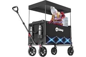 ‎SEKEY Sekey XXL Bollerwagen Faltbar Kinder 150L 150KG, Faltbarer Bollerwagen mit Dach Klappbarer Handwagen mit Sonnenschutz für Ausflug Strand Camping, S4018, Schwarz