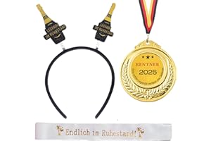 JENICH 3Pcs Rentner Geschenk Mann Rentner Schärpe Haarreif Medaille Renteneintritt Ruhestand Geschenk Mann Rente Ruhestand Deko 2025 Ruhestandsgeschenk zum Ruhestand für Mann Abschiedsgeschenk Kollegen