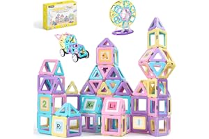 ECHOCUBE Blocchi da Costruzione Magnetici, 120 pezzi Set di Blocco da Costruzione Giocattolo Magnetico con Ruote Magnetiche per Bambini Ragazze Ragazzi Regalo di Compleanno di Natale