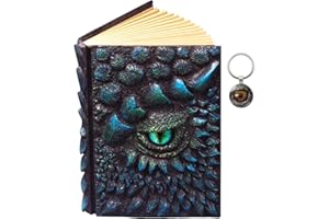 Dragon Secret Journal 3D Dragon Embossed Engraving Notebook Retro Fantasy Leather Journal Vintage A5 Antique Travel Diary Notepad Dragon Eye Keychain Gifts for Men Women (Blue Dragon)