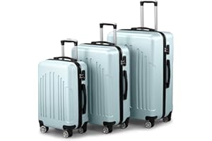 LALAHO Kofferset 3 teilig Hartschale, Reisekoffer mit Rollen Groß, Koffer Set 3 Stück aus ABS+PC, Handgepäck, Hartschalenkoffer Set, Minzgrün