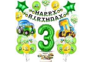 Bluelves Geburtstagsdeko 3 Jahre Jungen, Luftballon Traktor Deko Kindergeburtstag, Traktor Geburtstag Dekoration, Grün Folienballon Traktor Bagger 3 Jahre für Jungen Party Dekoration