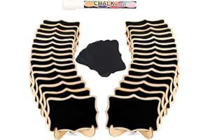 NANXJIUR Lot de 20 mini tableaux noirs avec chevalet, petits tableaux noirs rectangulaires, marque-places en bois pour mariages, messages et décoration d'événement, 1 craie liquide