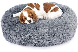 EMUST Lit rond pour chien et chat d'intérieur – Lit pelucheux pour chien et chat – Antidérapant – Lavable en machine – Pour chats et chiens de petite et moyenne taille – Plusieurs tailles – Plusieurs