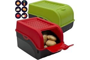 ARTECSIS 2 Cajas de Almacenamiento con Tapa + 6 Pegatinas / 29x19x19cm, 5L - 4 kg Patatas/Verde y Rojo - para Frutas y Verduras, Manzanas y Cebollas