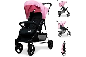 Asalvo Silla de Paseo Ligera CÁDIZ. Silla de Paseo Respaldo Reclinable. Carrito Bebe con Máxima Seguridad y Arnés de 5 Puntos. Silla Bebe SPF50+. Ligera Hasta 15 kg. Color Rosa